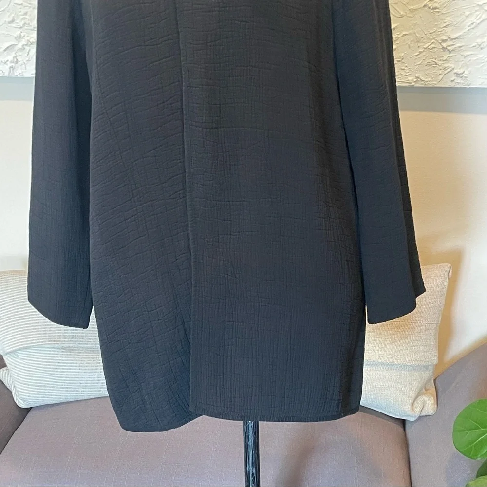 EILEEN FISHER Stand Collar Silk Blend Textured Long Jacket Black Sz S Petite